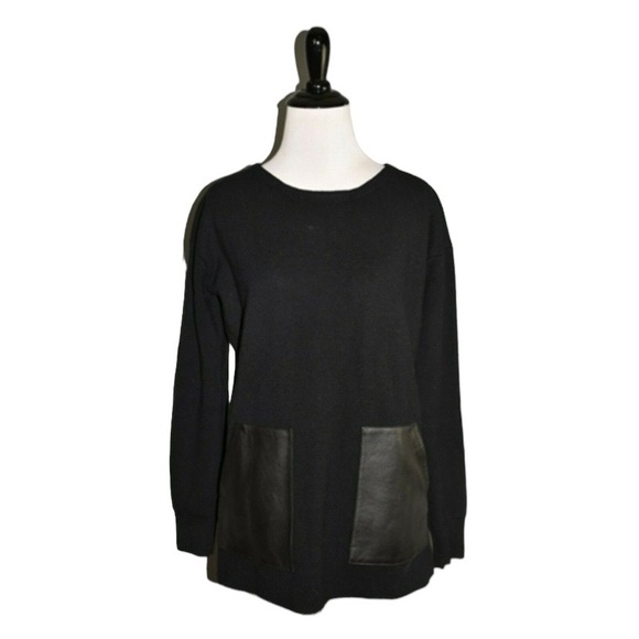 J.Crew 100% Merino Wool Leather Pocket Tunic Sweater Black Longline Style 02624 - Picture 10 of 16